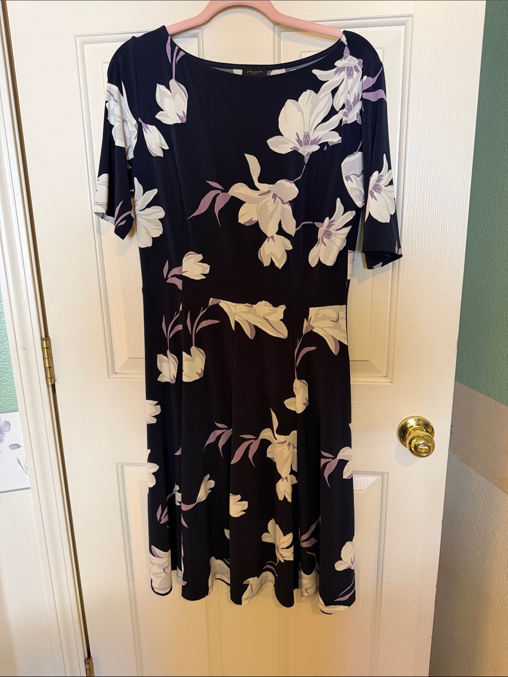 Ann Taylor Navy Midi Dress with White and Light Purple Floral Print